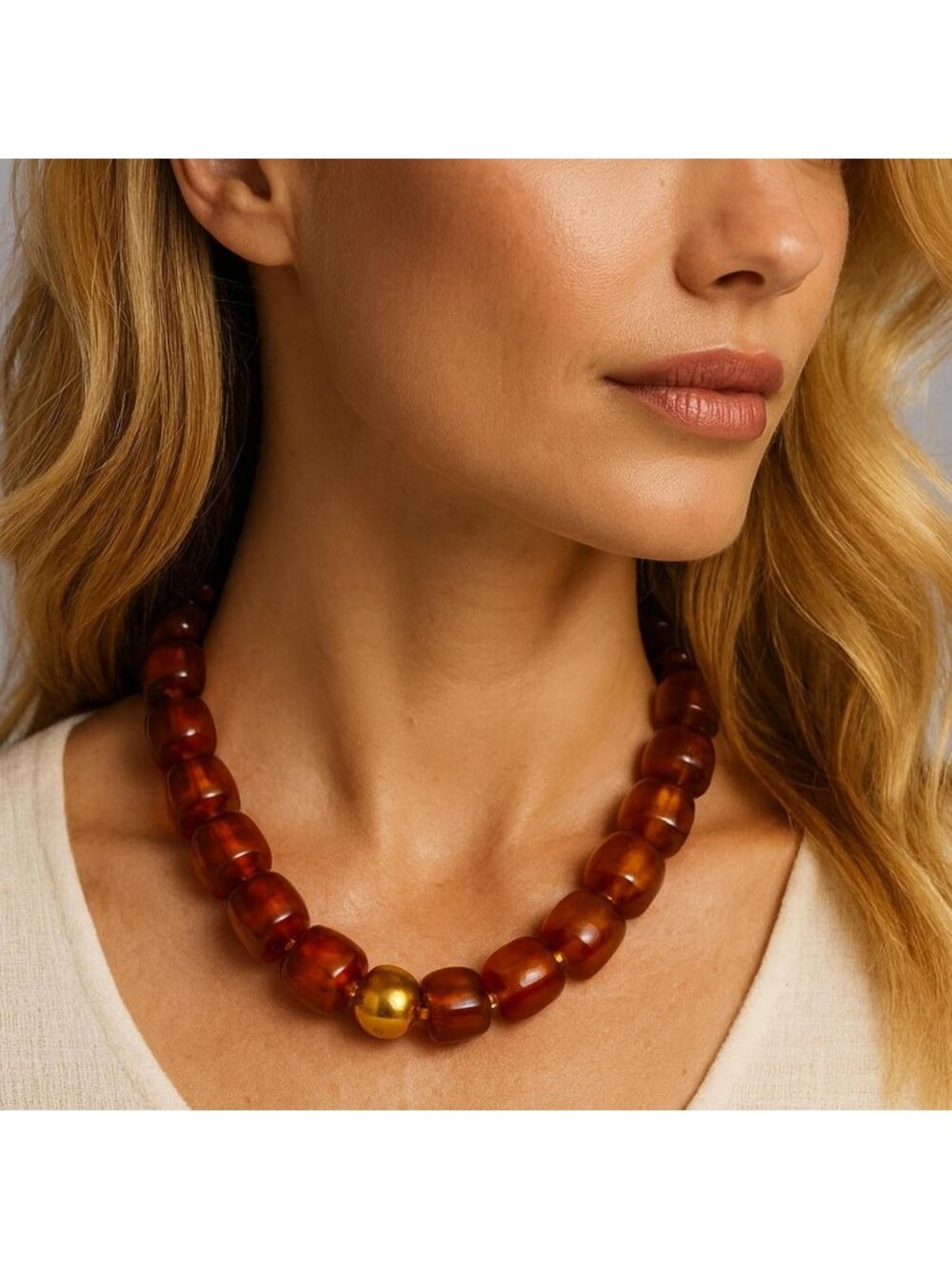 Women's Amber Chunky Square Acrylic Beaded Adjustable Length Choker Necklaces